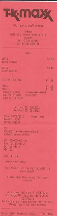 TK Maxx Sales Receipt