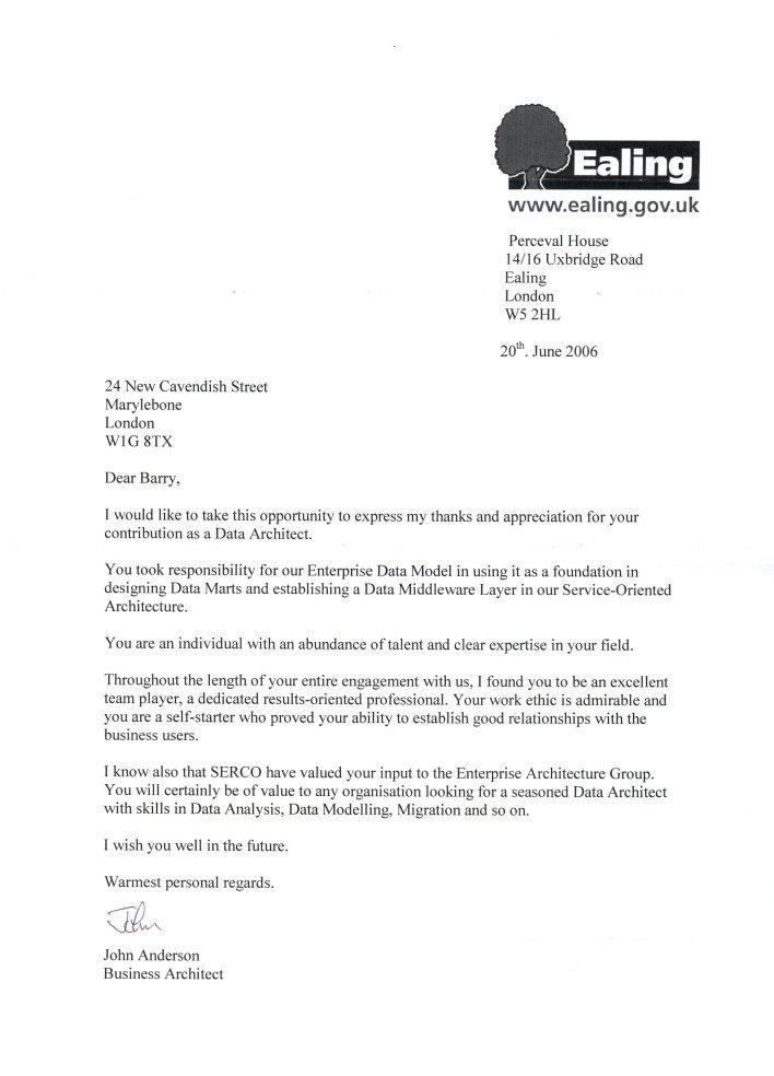 Letter from John Anderson at the London Borough of Ealing